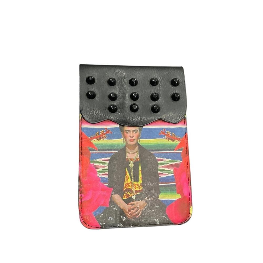Frida Kahlo Studded Flap Small Cell Phone Tech Pouch Bag Wallet Artisanal